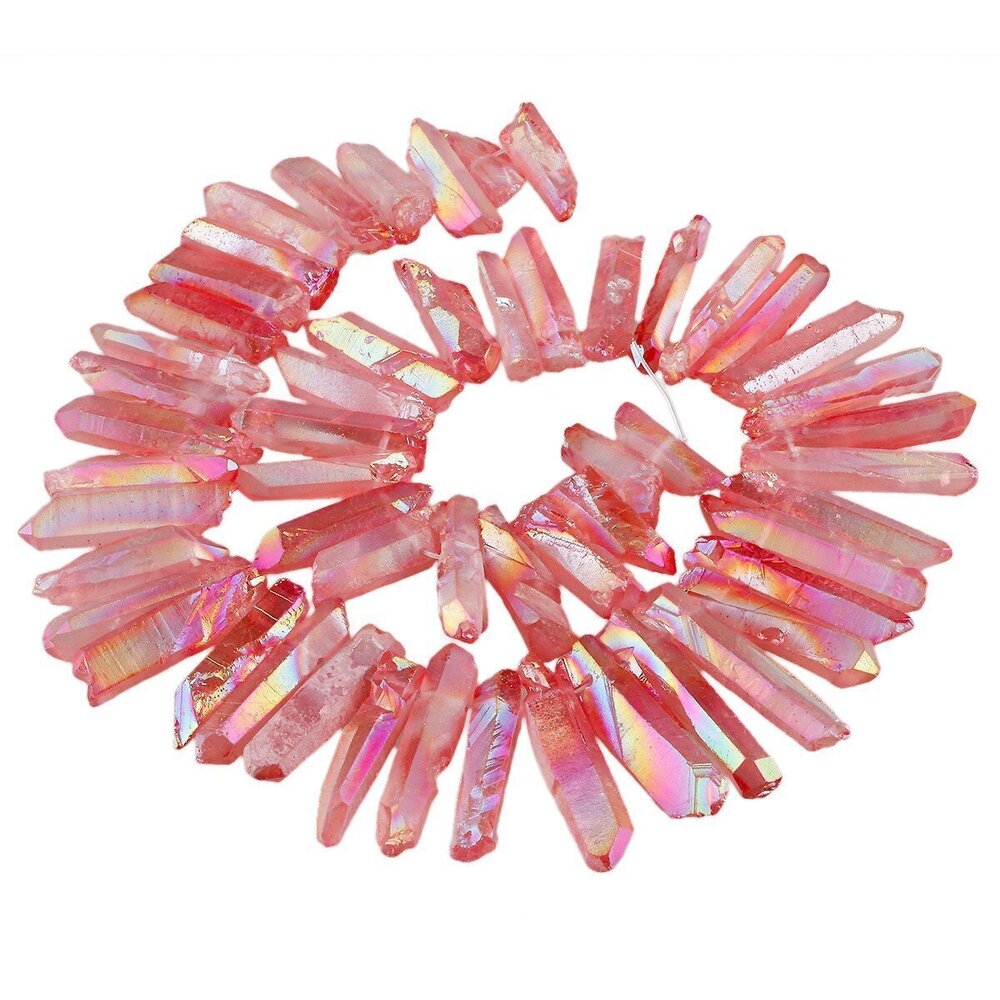 9996 Titanium Coated Rock Crystal Quartz Crystal Points Loose Beads Sticks